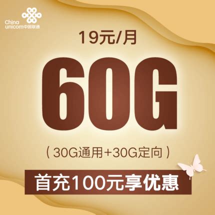 中国联通新王卡铂金版（19元月租+30G通用流量+30G定向流量） - 好卡网