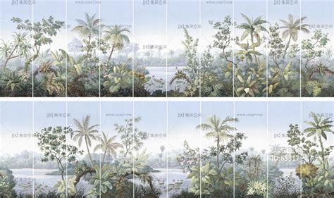 欧式法式美式手绘植物图案壁纸壁画壁布a (1)材质贴图下载-【集简空间】「每日更新」