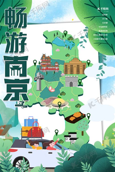 畅游南京景点分布绿简约海报海报模板下载-千库网