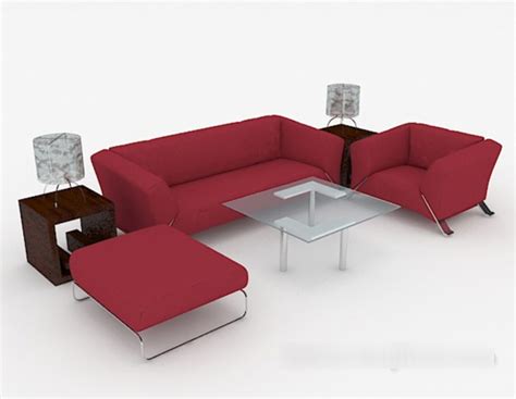红色组合沙发模型