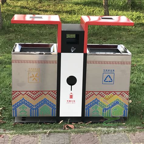 公园UV打印不锈钢两分类垃圾箱-环卫垃圾桶网