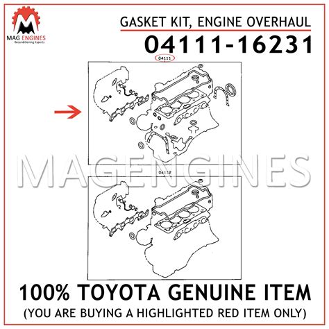 04111-16231 TOYOTA GENUINE GASKET KIT, ENGINE OVERHAUL 0411116231 – Mag ...