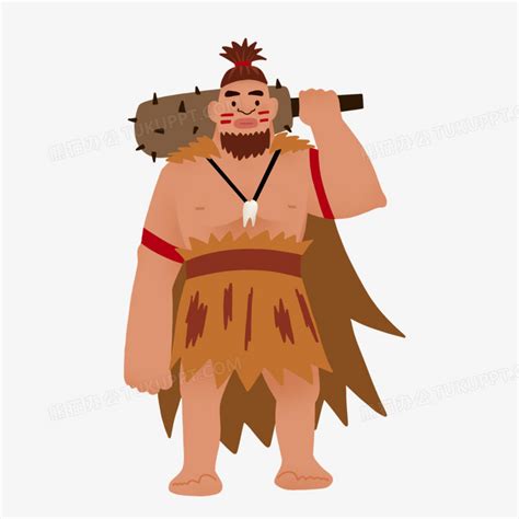 卡通手绘穿兽皮的部落野人原始人PNG图片素材下载_卡通PNG_熊猫办公