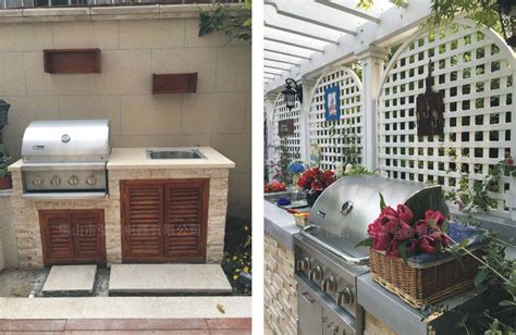 别墅庭院成品烧烤台 花园样板房全铝橱柜户外厨房嵌入式烧烤炉-阿里巴巴