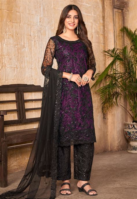 Purple Net Pakistani Suit 248186