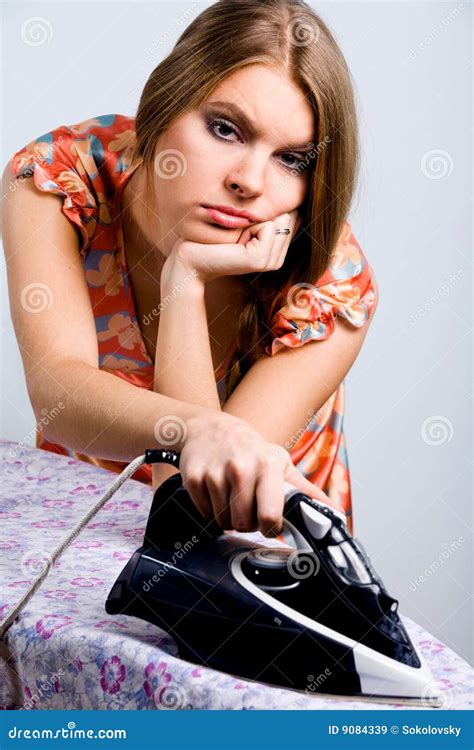 Tired Housewife with Electric Iron Stock Image - Image of lovely, dress ...