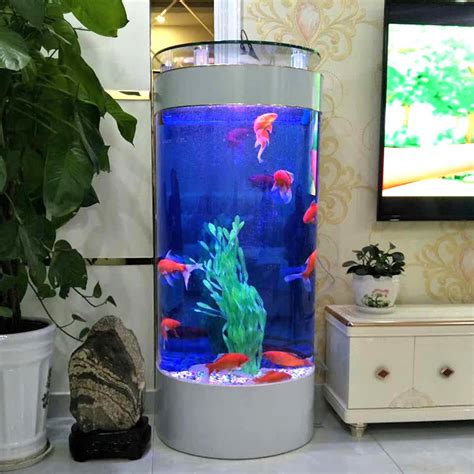 鱼缸半圆形水族箱圆柱形玻璃缸家用客厅吧台金鱼缸1米可订超白缸-阿里巴巴