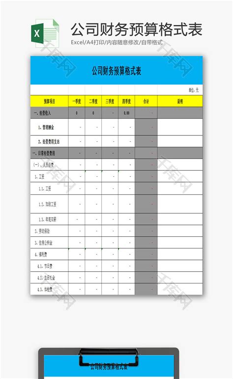 工程预算表格Excel模板图片-正版模板下载400159081-摄图网