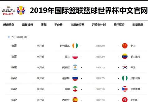2019篮球世界杯赛程表分组情况 美国中国队比赛时间对阵名单-闽南网
