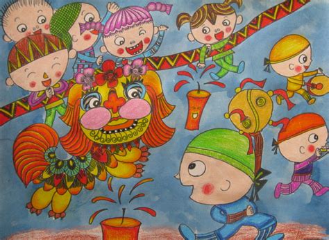 春节儿童画精选,2015年春节儿童画-欢庆节日,好看的春节儿童画