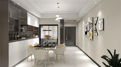 现代客餐厅室内效果图|空间|家装设计|创艺工场室内表现 - 原创作品 - 站酷 (ZCOOL)