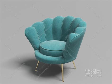 现代轻奢湖蓝色花朵造型的休闲椅3D模型下载_模型ID:33676-让提网