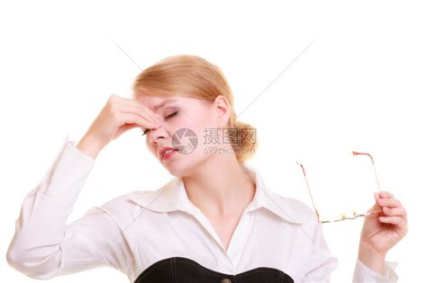 精神紧张的女商人担心年轻头部或鼻疼痛高清图片下载-正版图片303991937-摄图网