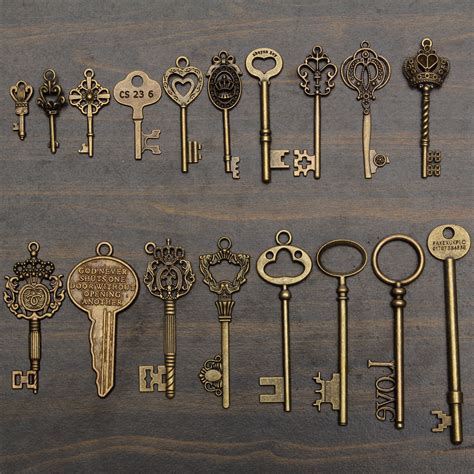 Cross Key Antiqued Bronze Skeleton Key Pendants Crown Key Antique Key Ornate Key ...