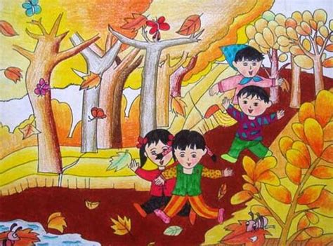 秋天风景儿童卡通插画PSD素材 - 爱图网