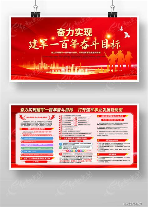 奋力实现建军一百年奋斗目标军队宣传展板图片下载_红动中国