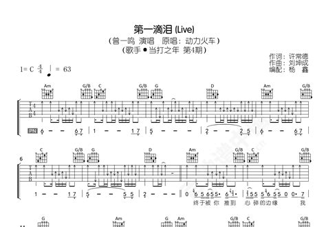 《第一滴泪》吉他谱C调_无需变调夹_简化前奏版弹唱教学教程