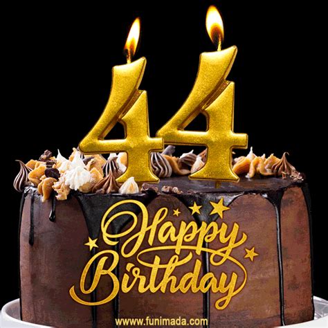44 Birthday Chocolate Cake with Gold Glitter Number 44 Candles (GIF ...