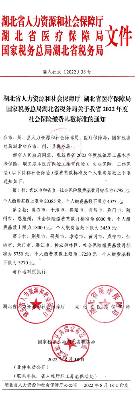 湖北省关于我省2022年度社会保险缴费基数标准的通知