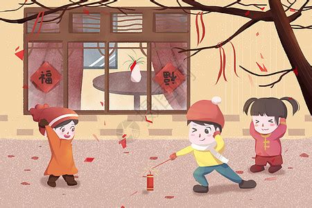 春节放鞭炮的孩子插画图片下载-正版图片400073582-摄图网