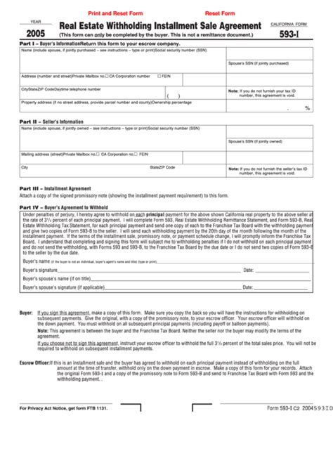 Fillable California Form 593-I - Real Estate Withholding Installment ...