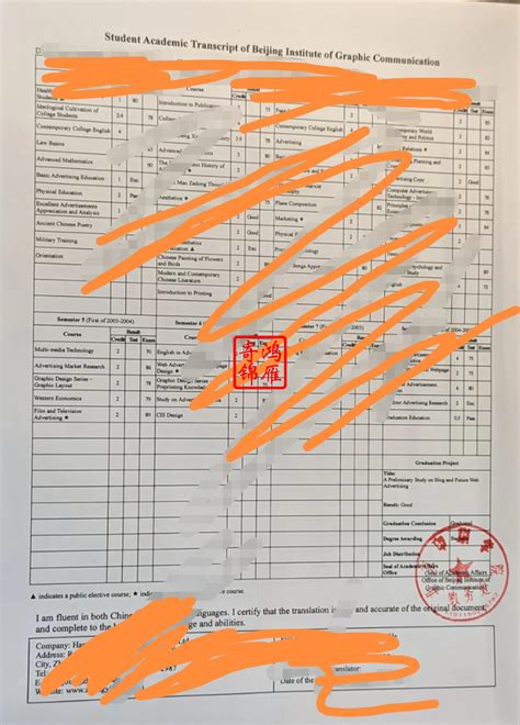 北京印刷学院本科英文成绩单打印案例_服务案例_鸿雁寄锦