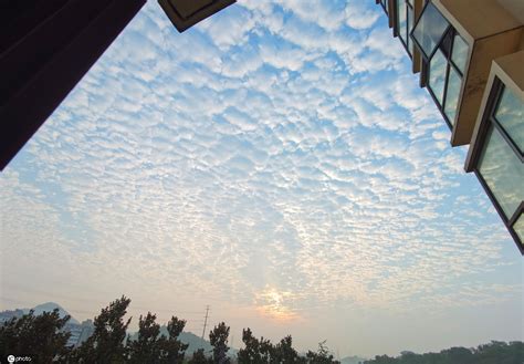 南京清晨天空出现壮观的“鱼鳞云”