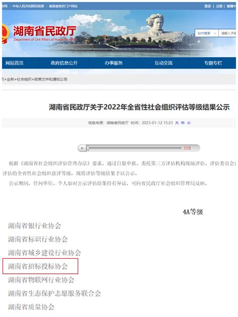 【工作动态】喜报！湖南省招标投标协会获评“4A级社会组织”