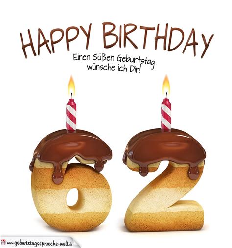 Happy Birthday in Keksschrift zum 62. Geburtstag - Geburtstagssprüche-Welt