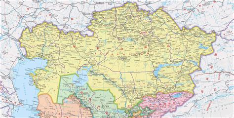 哈萨克斯坦地图中英文对照版全图 - 中英世界地图 - 地理教师网