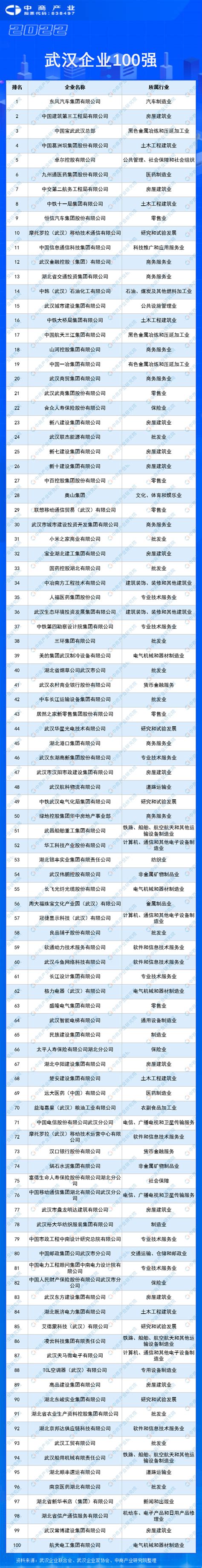 2022武汉企业100强榜单（附榜单）-排行榜-中商情报网