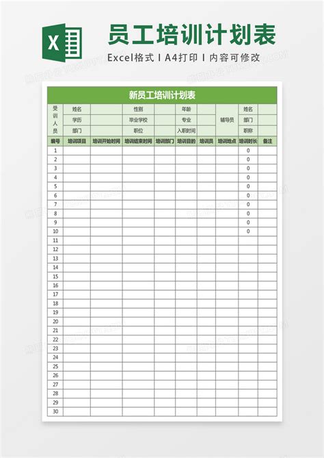 员工培训计划表表格Excel模板下载_熊猫办公