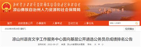 2022年四川凉山州语言文字工作服务中心面向基层公开遴选公务员总成绩排名公告