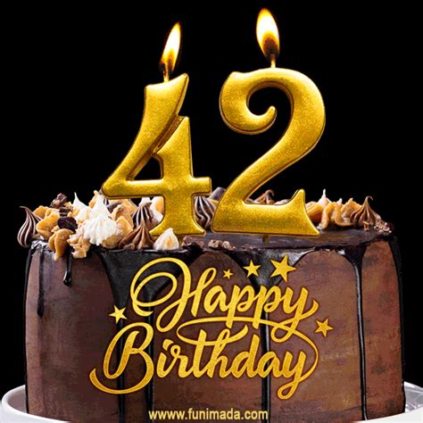 42 Birthday Chocolate Cake with Gold Glitter Number 42 Candles (GIF ...