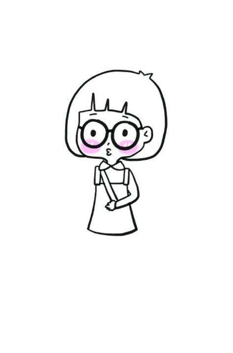 Q版可爱小女孩简笔画教程图片 斜挎包戴眼镜蘑菇头不想长大的女孩子[ 图片/8P ] - 才艺君