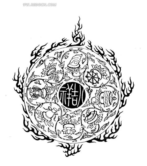 八吉祥古字纹和佛八宝缠枝纹火纹构成的图案AI素材免费下载_红动中国
