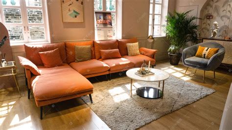 橘色沙发组合摄影图高清摄影大图-千库网