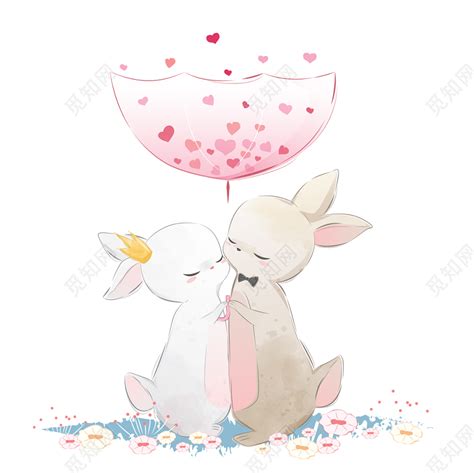 手绘情侣可爱兔子水彩免抠图图片素材免费下载 - 觅知网