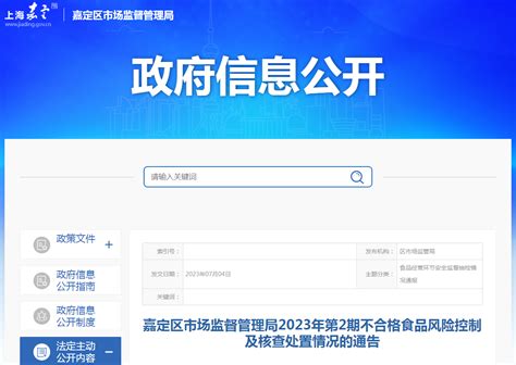 上海市嘉定区市场监管局2023年第2期不合格食品风险控制及核查处置情况的通告-中国质量新闻网