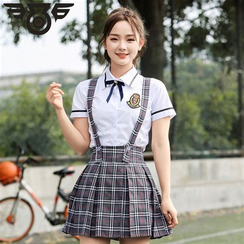 2023新款校服短袖格子套装时尚日韩学院风夏季女生jk衬衫制服裙-阿里巴巴