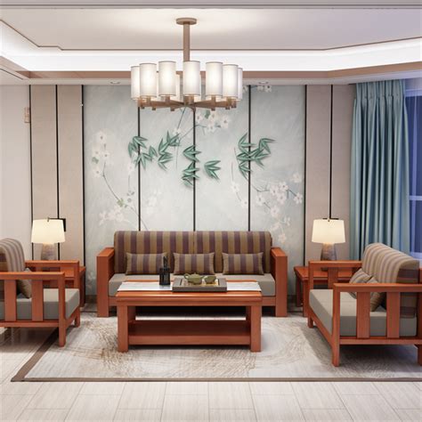 新中式古典简约实木沙发组合- 国风网