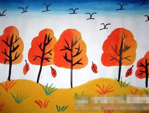 画简单的秋天,简单又好看的秋景画,儿童秋天风景画_大山谷图库