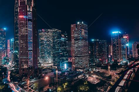 上海虹桥商圈夜景天际线高清图片下载-正版图片500846851-摄图网