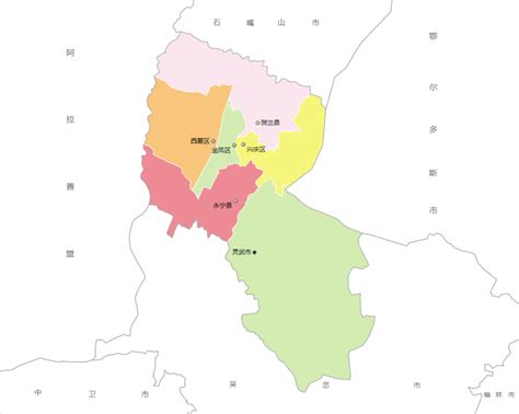银川市行政区划地图：银川市下辖3个区2个县代管1个县级市分别是哪些？