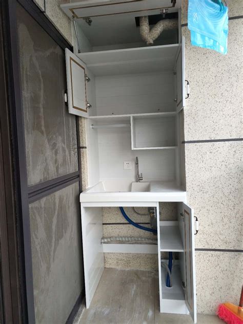 太空铝阳台洗衣机柜组合石英石池槽一体柜伴侣带搓板洗手脸盆定制 - 价格970