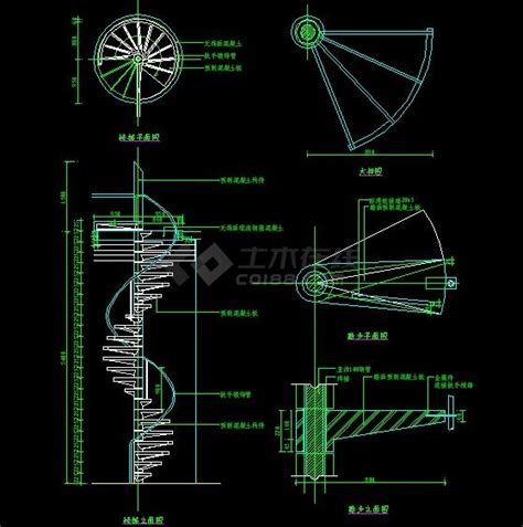 原创旋转楼梯全套详细的CAD图库，旋转楼梯CAD施工图下载 - 易图网