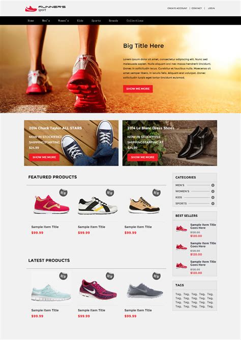 简洁的bootstrap响应式运动鞋商城网站模板html整站下载