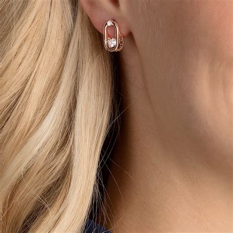 Swarovski Sparkling Dance Oval stud earrings, Round cut, White, Rose ...