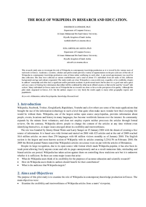 (DOC) The Role of Wikipedia in Research and Education - Journal of ...