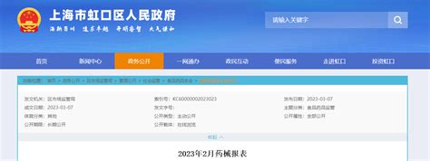 上海市虹口区市场监管局发布2023年2月药械报表-中国质量新闻网